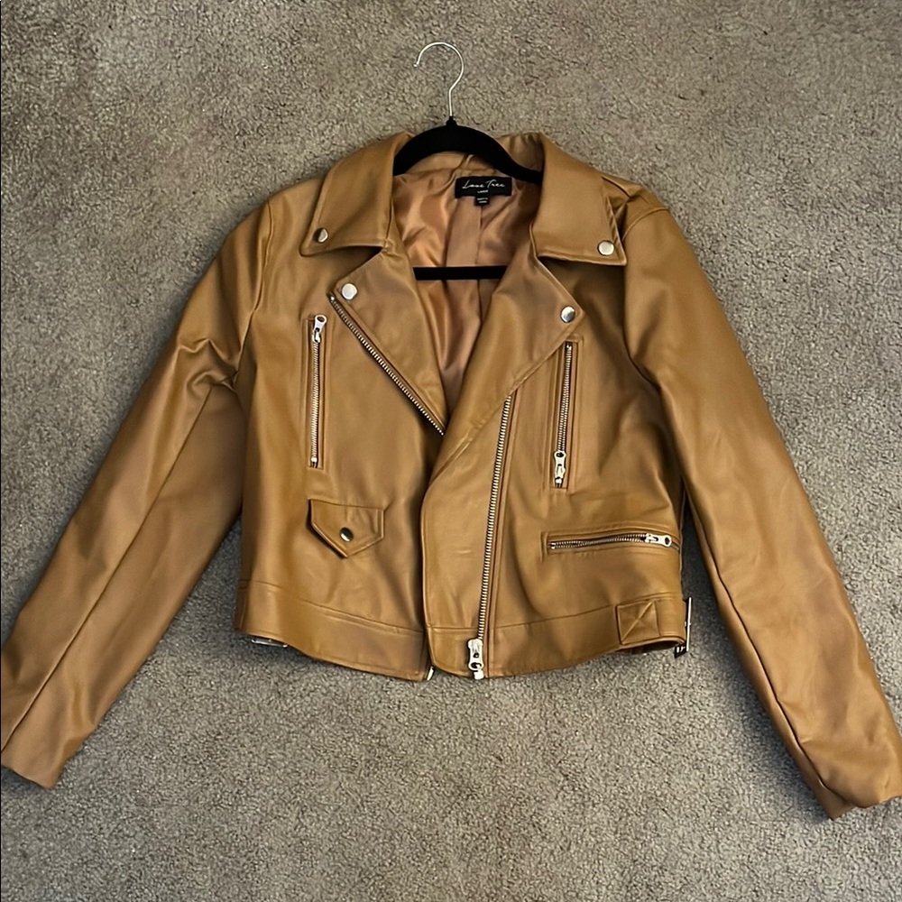 Love Tree Tan Leather Moto Jacket